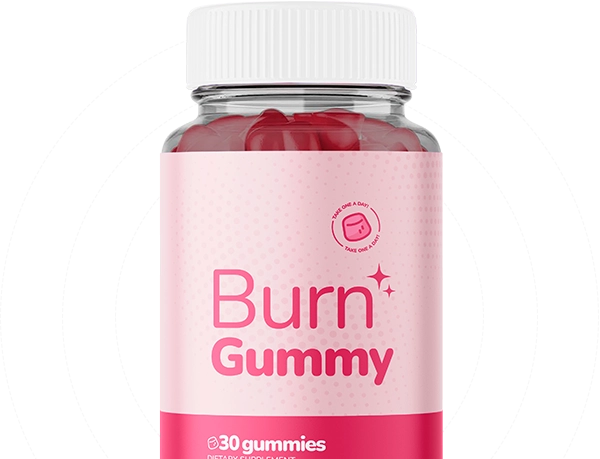 Burn Gummy official website bottle with dotted background rings
